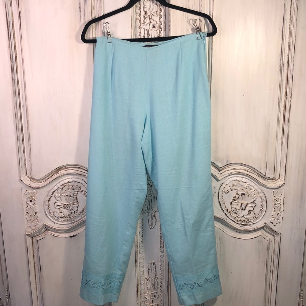 Nicole Studio Lovely Linen Blend Aqua Lined Pants Size 6P